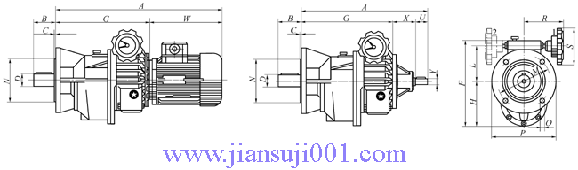 MBNL(F)-2C、MBNL(F)-2C二級(jí)齒輪減速器組合外形及安裝尺寸
