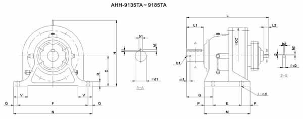 ADC系列擺線減速機(jī)尺寸圖表AHH-9135~9185TA