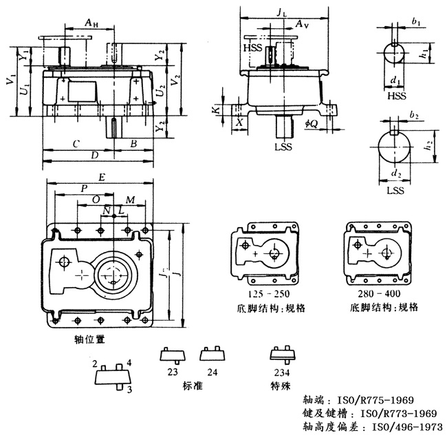 2PC125N~400N型兩級斜齒輪減速器外形尺寸