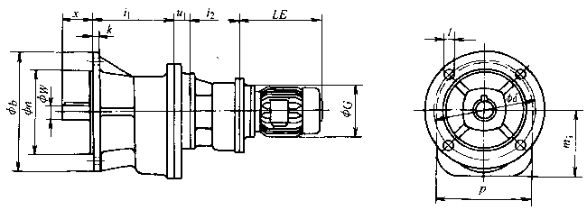 QVU系列齒輪減速三相異步電動(dòng)機(jī)凸緣安裝外形及其安裝尺寸